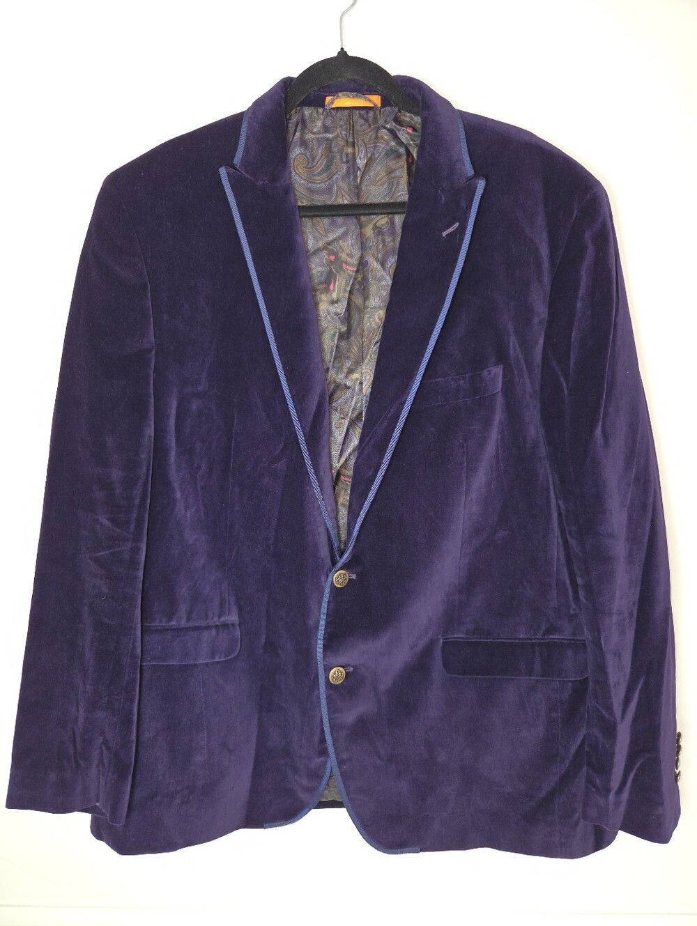 Tallia Men 48L Royal Purple Velvet Blazer Paisley Lined Sport Coat